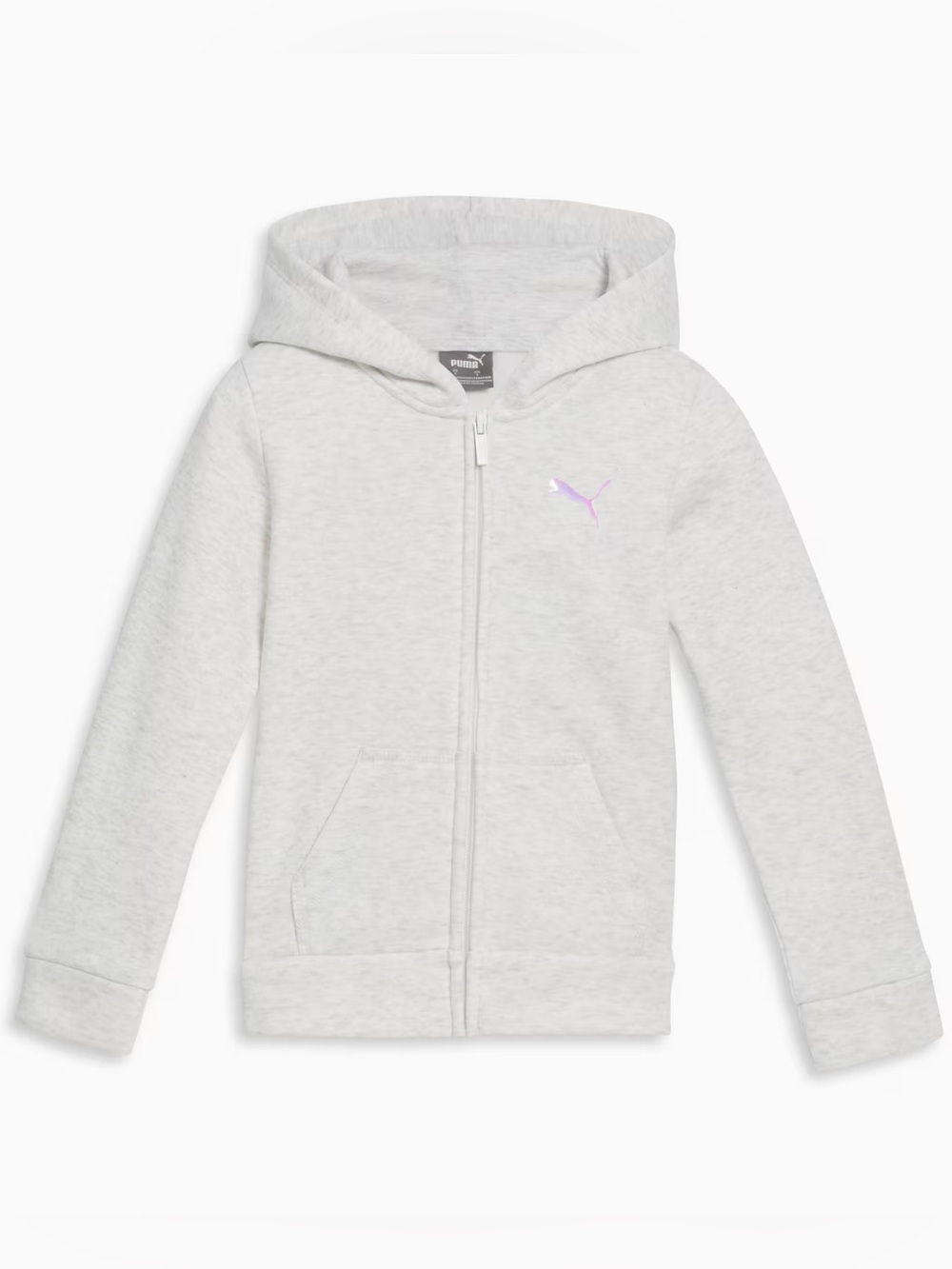 PUMA Core Little Kids' Fleece Zip-Up Cozy Hoodie White Heather Size 5 NWT!